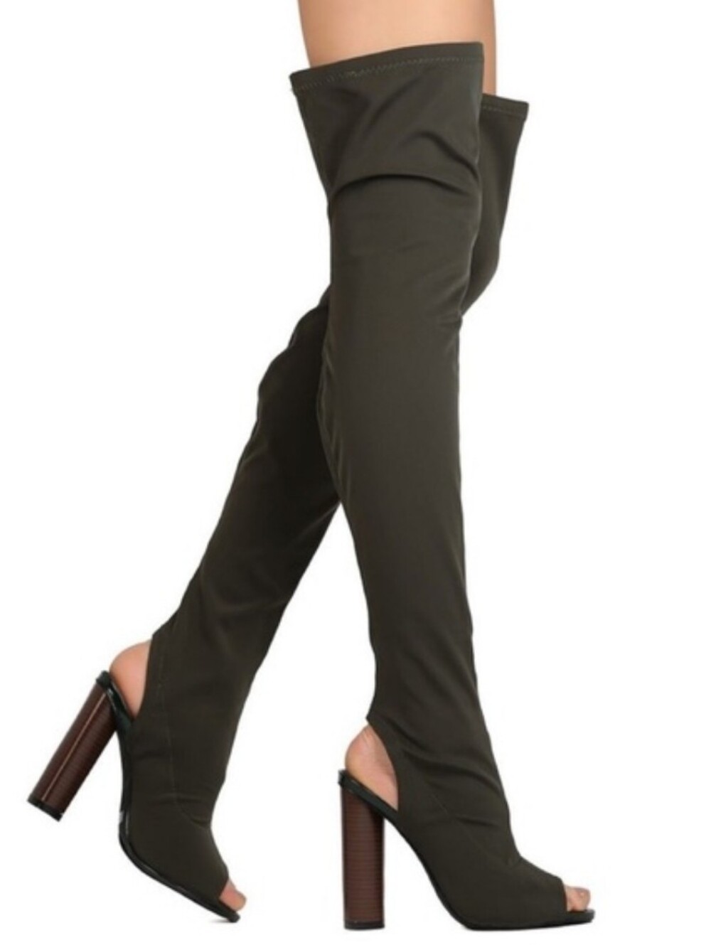 Cape Robbin Green Over-the-Knee Peep Toe Stretch Boots